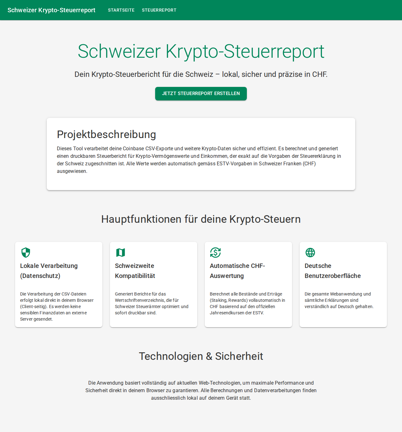 Startseite der Anwendung